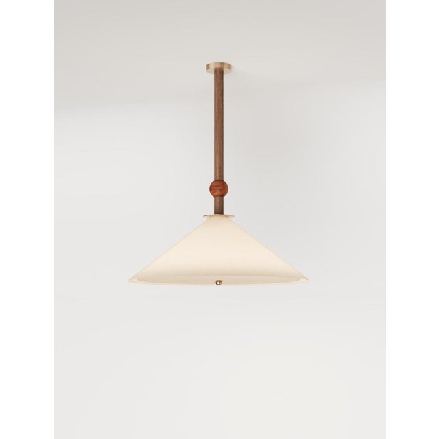 Nikho ii ceiling lamp in wood, brass and fabric by studio marine breynaert. Dimensions: w 56 x d 56 cm (height upon...