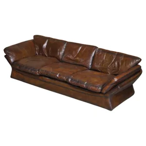Low Mid-Century Modern Brown Leather Sofa