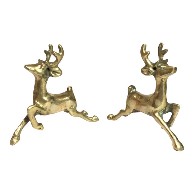 Mid 20th Century Solid Brass Buck Deer With Antler Figurine Model- a Pair For Sale
