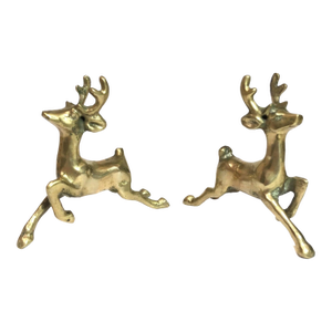 Mid 20th Century Solid Brass Buck Deer With Antler Figurine Model- a Pair