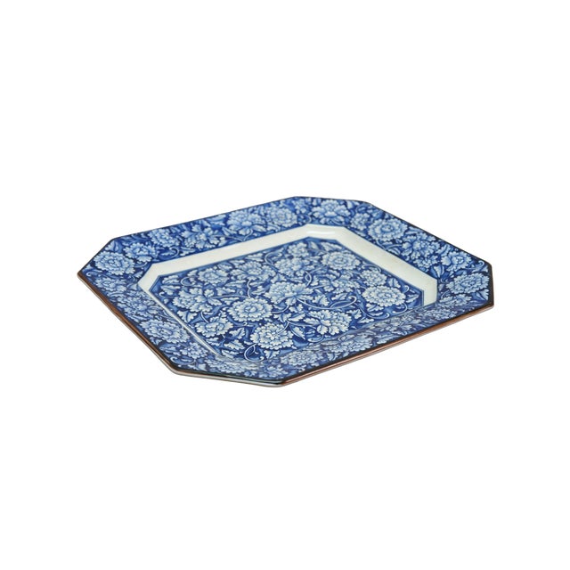 Japanese Vintage MCI Japan Blue & White Chrysanthemum Flower Octagon Serving Platter Dish For Sale - Image 3 of 10