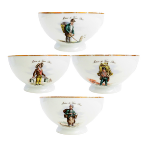 Early 20thC French Limoges Cafe Au Lait Porcelain Bowls, Set of 4