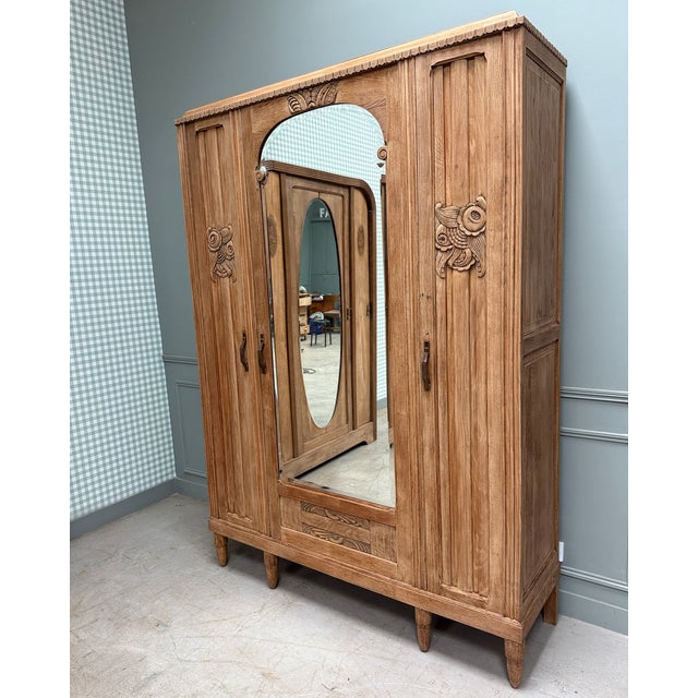 Art Deco Three-Door Oak Wardrobe, 1930s For Sale - Image 12 of 12