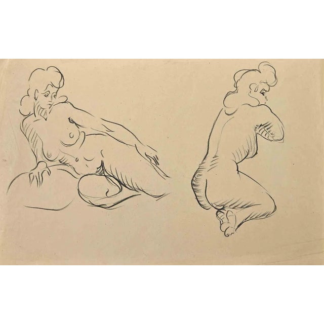 Jean Chapin, Posing Nude, Charcoal Drawing, 1950s For Sale