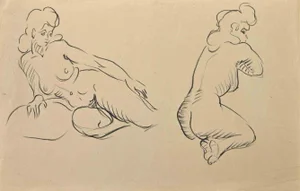 Jean Chapin, Posing Nude, Charcoal Drawing, 1950s
