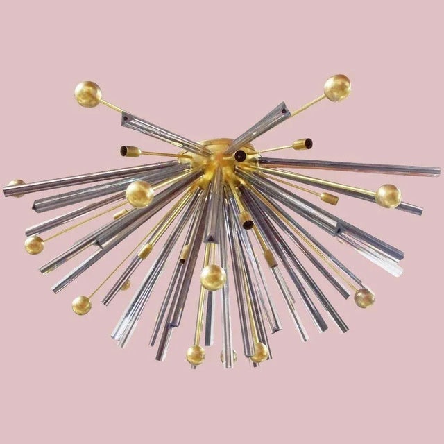 Modern Italian Sputnik chandelier or flush mount with dark brown Murano glass crystals blown into three elegant points...