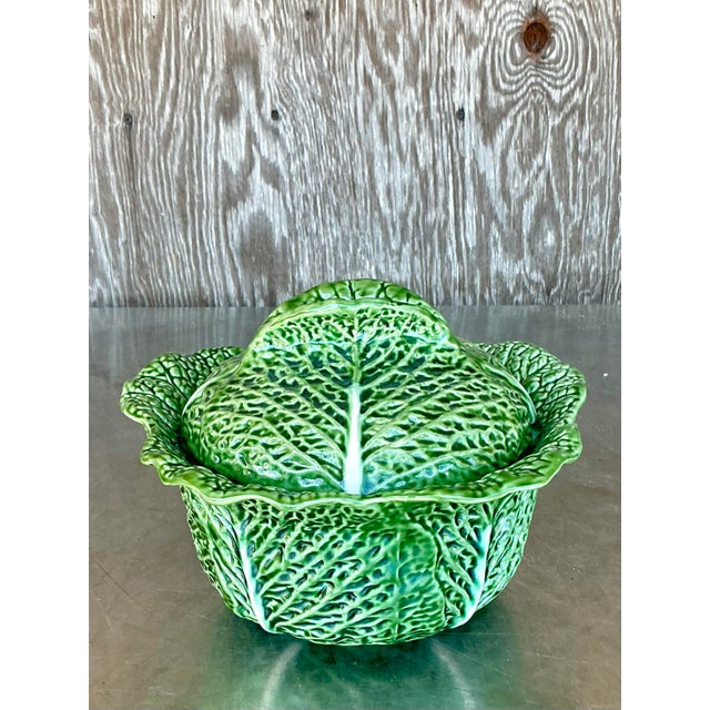 Vintage Boho Glazed Ceramic Large Lidded Bowl For Sale In West Palm - Image 6 of 11