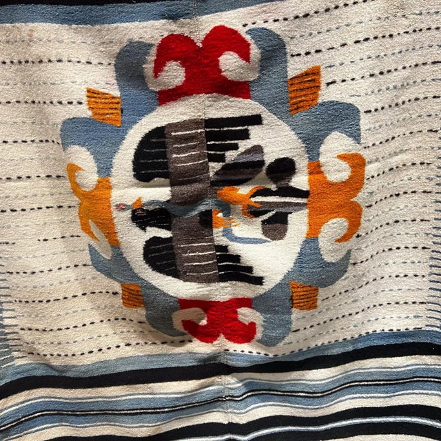 Midcentury Vintage Textile Art Majestic Mexican Eagle Blanket For Sale - Image 9 of 10