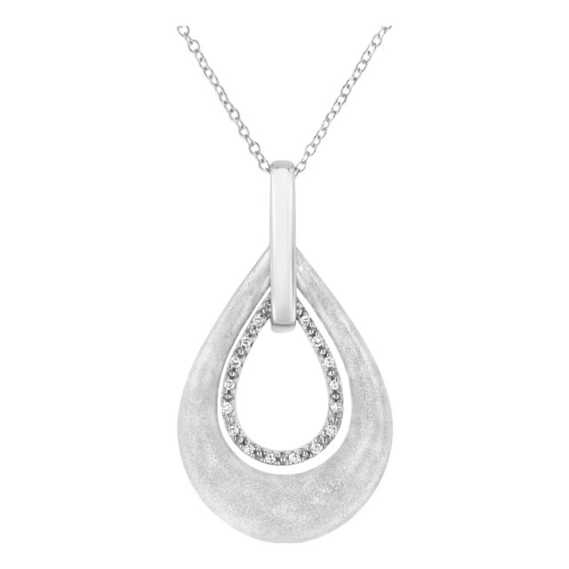 .925 Sterling Silver Prong-Set Diamond Accent Fashion Double Drop Design 18" Pendant Necklace For Sale