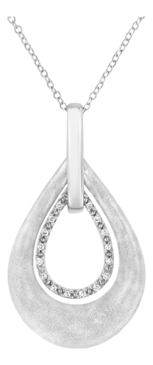 .925 Sterling Silver Prong-Set Diamond Accent Fashion Double Drop Design 18" Pendant Necklace