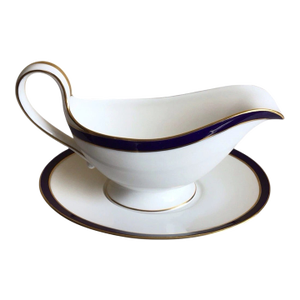 Vintage Spode England Consul Cobalt Blue Band Gold Rim Gravy Boat With Underplate