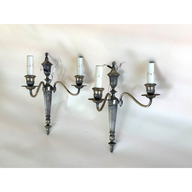 Art Deco 1920s Neoclassical Silverplate Electric Sconces - Rewired - Set of 2 For Sale - Image 3 of 8
