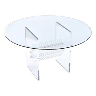 Clear Lucite Acrylic Pedestal Dining Table With Round Glass and Prism Center For Sale