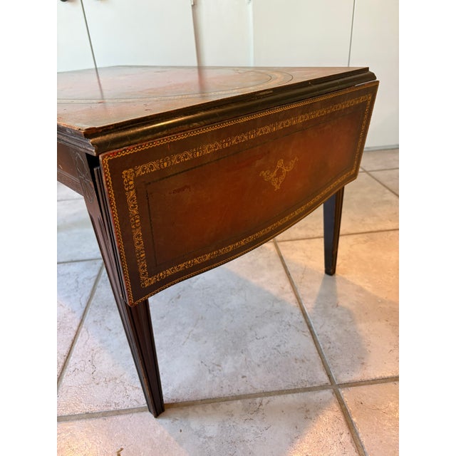 Mid 20th Century English Regency Style Leather Top Drop Leaf Game Table With Tooled Gilt Decoration For Sale - Image 10 of 17