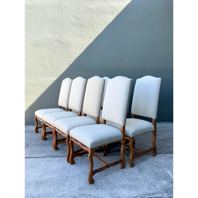Ecru Vintage Ralph Lauren Nailhead Os De Mouton Dining Chairs - Set of 8 For Sale - Image 8 of 12