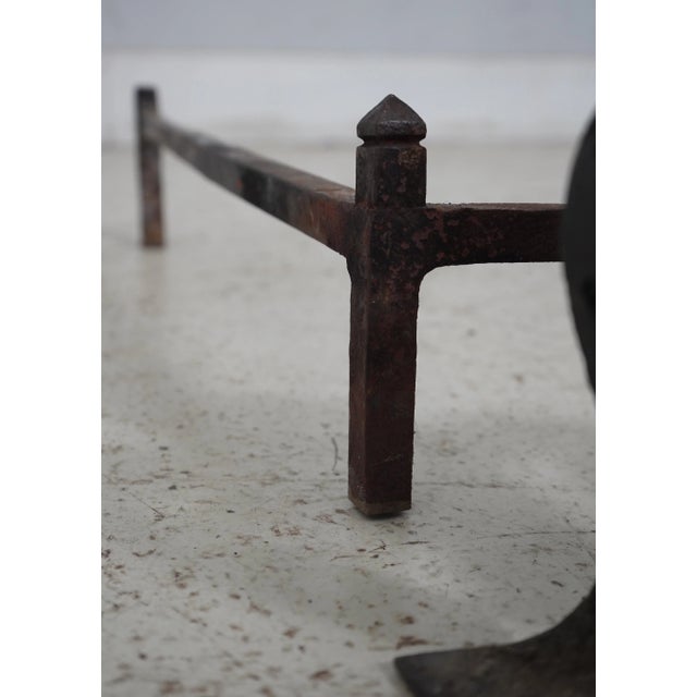 1900 - 1909 Pair Antique Brass & Iron Fireplace Andirons For Sale - Image 5 of 11