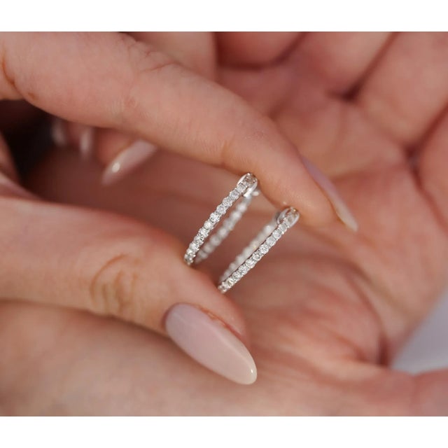 White Natural 1 Carat Tw Diamond Eternity Inside Out 18mm Hoop Earrings - 2 Pieces For Sale - Image 8 of 11