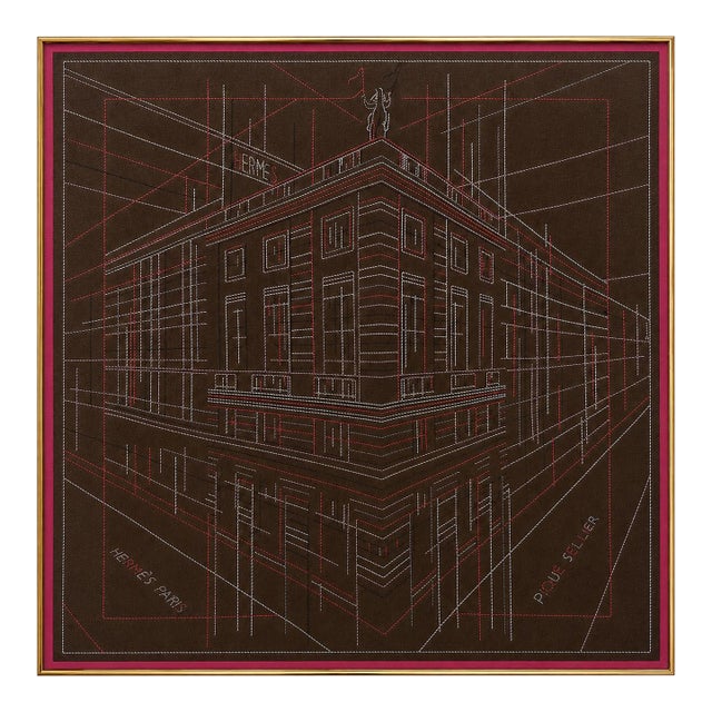 Vintage Framed Authentic Original Hermès Art Advertisement Lithograph Featuring Hermès Scarf For Sale