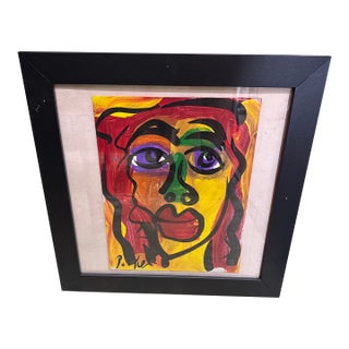 1970s Peter Keil Original Abstract Colorful Portrait Painting For Sale