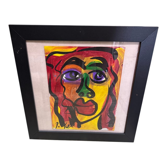 1970s Peter Keil Original Abstract Colorful Portrait Painting For Sale