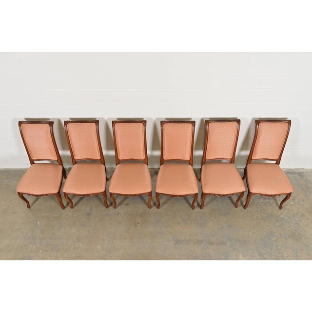 1980s Baker Furniture French Provincial Louis XV Carved Walnut Dining Chairs, Set of Six For Sale - Image 5 of 11