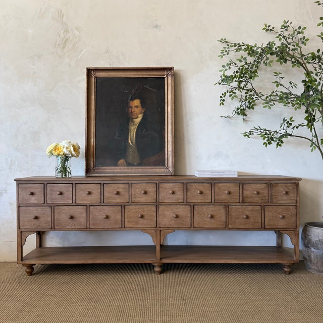 Lucy Reclaimed Elm Wood Console With 18 Drawers in Natural Finish For Sale - Image 16 of 16