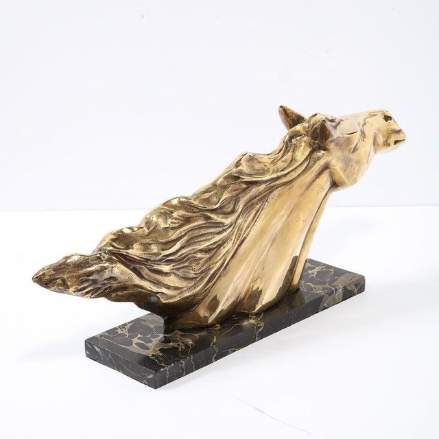 Art Deco Stylized Stallion Sculpture in Brass on Black Portoro Marble Base For Sale - Image 12 of 12