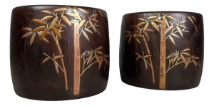 Vintage Showa Kiri Maki-E Hibachi, Japan, 1950s, Set of 2