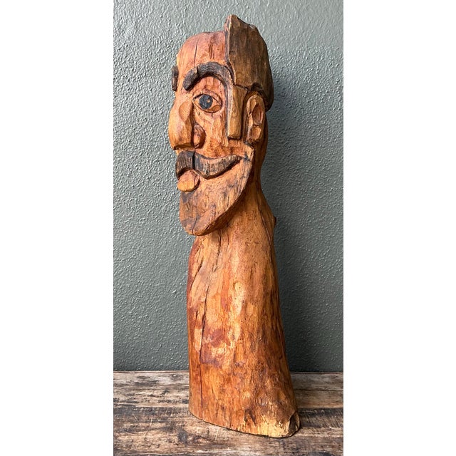 Vintage Hand Carved Man With Mustache For Sale - Image 12 of 12