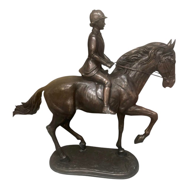 Antique-Style Bronze Equestrian Sculpture of a Young Rider For Sale