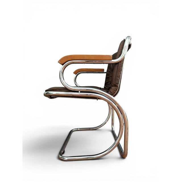 1970s Gastone Rinaldi Tubular Chrome Leather Dining Chairs, 4 Pieces, Attributed For Sale In Dallas - Image 6 of 12