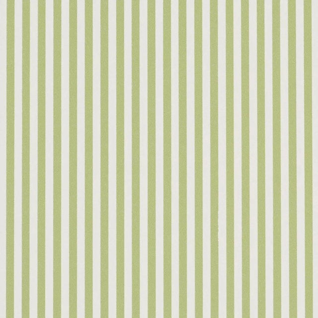 SAMPLE - Schumacher Emma Stripe Narrow Wallpaper In Leaf For Sale