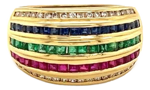 Le Vian Diamond & Multicolor Gems 18k Yellow Gold Dome Band Ring - Size 7.5