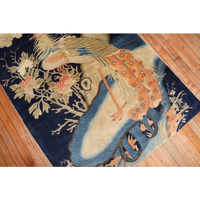 Early 20th Century Tibetan Antique Rooster Pictorial Rug - 3'9" x 6' For Sale - Image 5 of 9