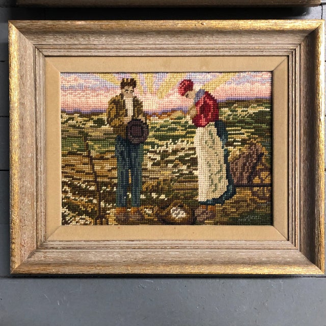 Figurative 1960s Vintage Handmade Needlepoints After Artist Millet- a Pair For Sale - Image 3 of 8