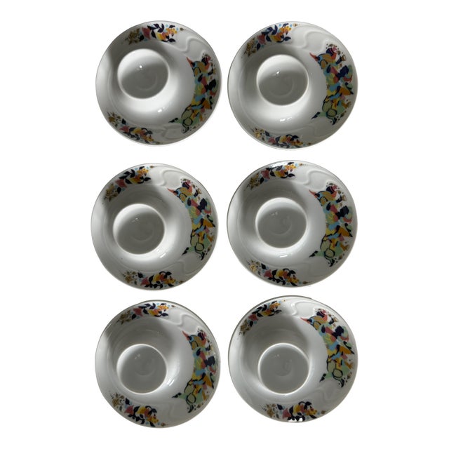 Abduction from the Seraglio Form Asimmetria Egg Cup with Tray by Bjørn Wiinblad for Rosenthal Studio Line Germany, 1980s, Set of 6 For Sale