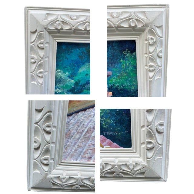 1980s Contemporary Framed Rooftop Landscape Acrylic Painting, Signed Strauss For Sale - Image 12 of 13