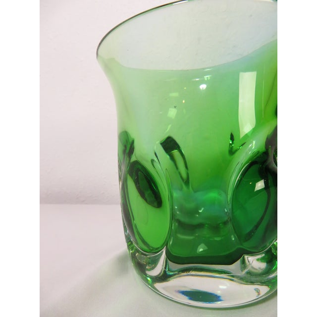 Mid Century Kosta Boda Signed Goran Warff Art Glass Green Pinched Bubble Vase For Sale - Image 10 of 18