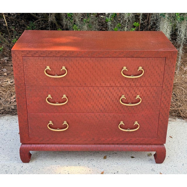 Chinoiserie 1980s Baker Furniture Asian Ming Style Grasscloth Chest For Sale - Image 3 of 13