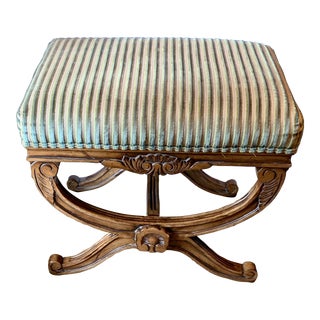 Vintage Carved Walnut Curule X Leg Bench For Sale