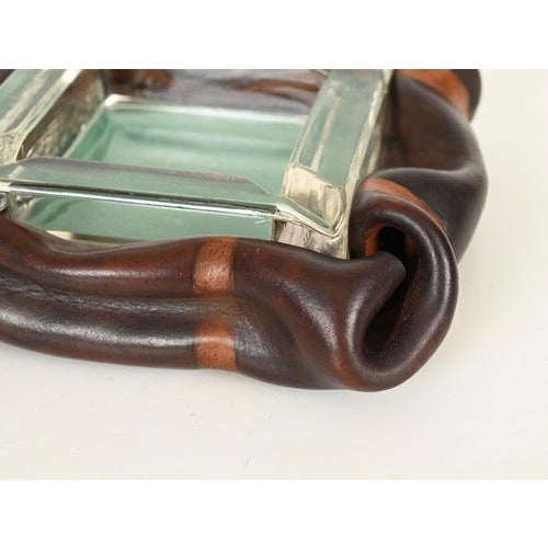 Italian Curved Leather and Crystal Glass Ashtray from Nova Tecno, 1950s For Sale - Image 12 of 14