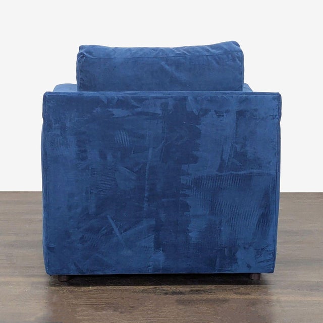 2010s Crate & Barrel Blue Velvet Lounge Chair – Modern and Comfortable For Sale - Image 5 of 8