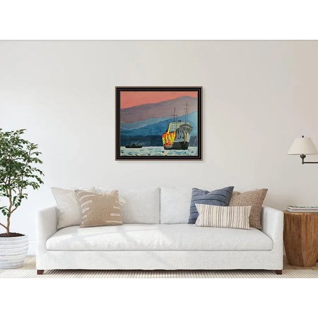 This is a signed Giclée print on canvas. The original late-century watercolor was painted in 1982 from a ship on the...