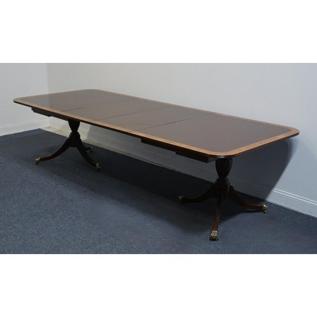 Traditional Sutton Furniture Banded Mahogany Traditional Duncan Phyfe Style 112" Double Pedestal Dining Table For Sale - Image 3 of 12