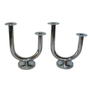 1930s Walter Von Nessen Chase Chrome Art Deco Candlesticks- a Pair