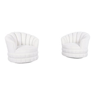 Mid-Century Modern Channel Back Swivel Lounge Chairs, 1970s For Sale