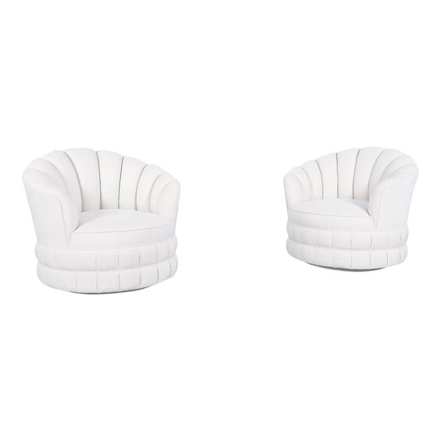 Mid-Century Modern Channel Back Swivel Lounge Chairs, 1970s For Sale