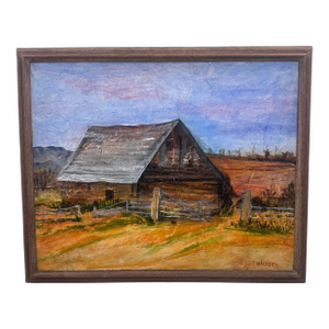 Vintage Rustic Barn Landscape Painting Signed