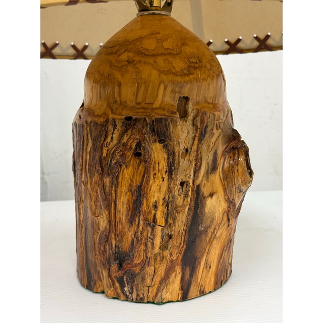 Brown Organic Modern Live Edge Rustic Wood Table Lamp, Signed "A" For Sale - Image 8 of 12