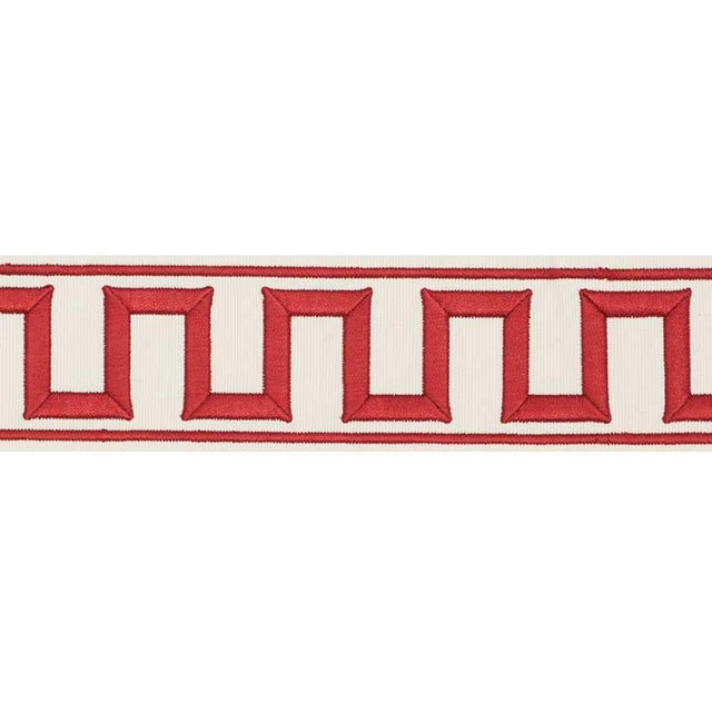 Mediterranean Sample - Schumacher X Miles Redd Greek Key Embroidered Tape in Red For Sale - Image 3 of 3